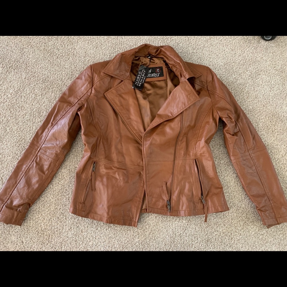 Women’s real brown leather moto jacket